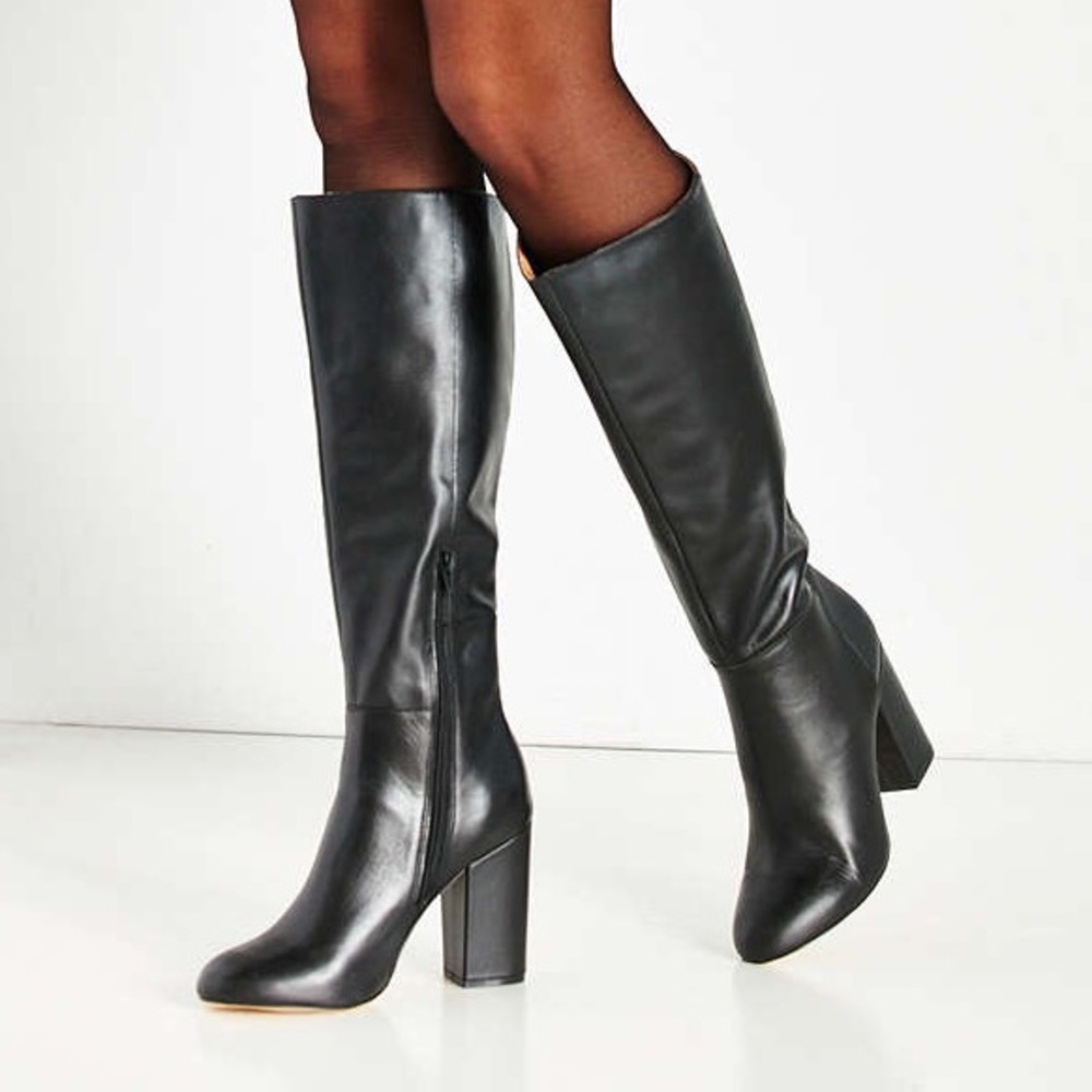 Black leather tall shaft boots